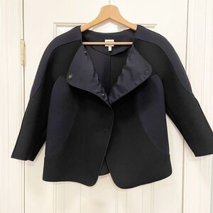 Armani Collezioni Navy Blue Neoprene Cropped Blazer Size 8
